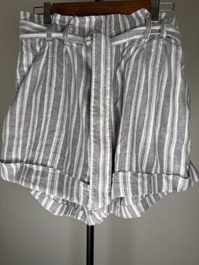 Abercrombie & Fitch Grey Striped Linen Blend Paperbag Shorts | Size XL